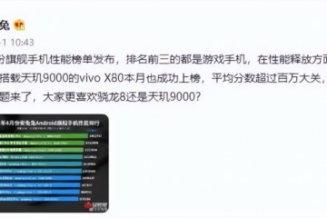 安兔兔安卓旗舰性能榜单公布，天玑9000助力vivo X80高居第四，上演“发高成”